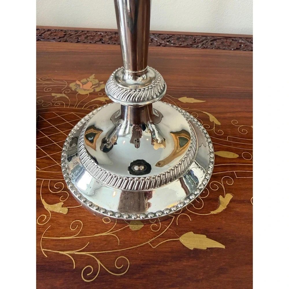 Vintage‎ Silver Plate Candlestick Pair • Neoclassical Taper Holders 7.75